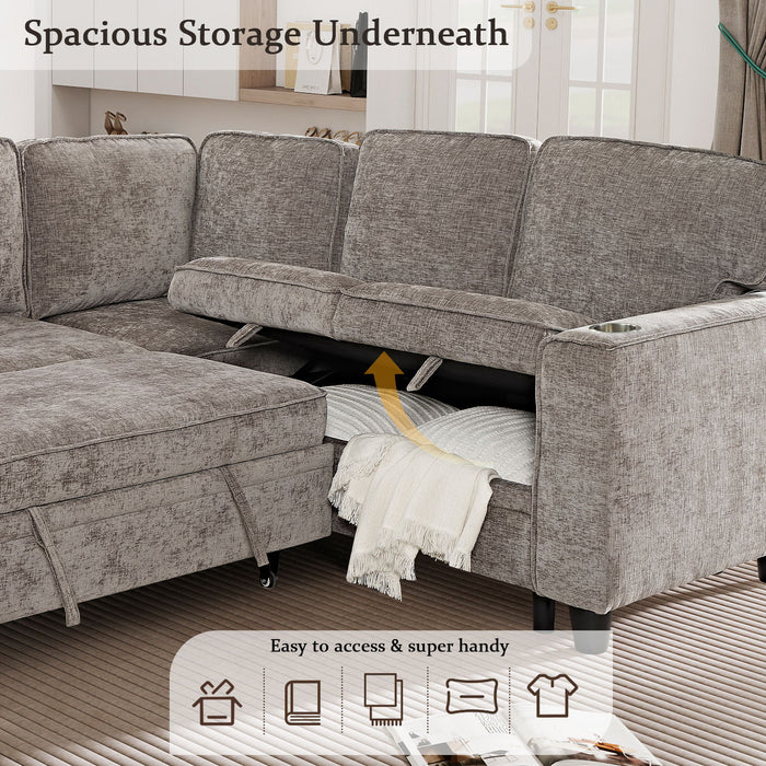 L-Shaped Sofa With Pull Out Sofa Bed With USB