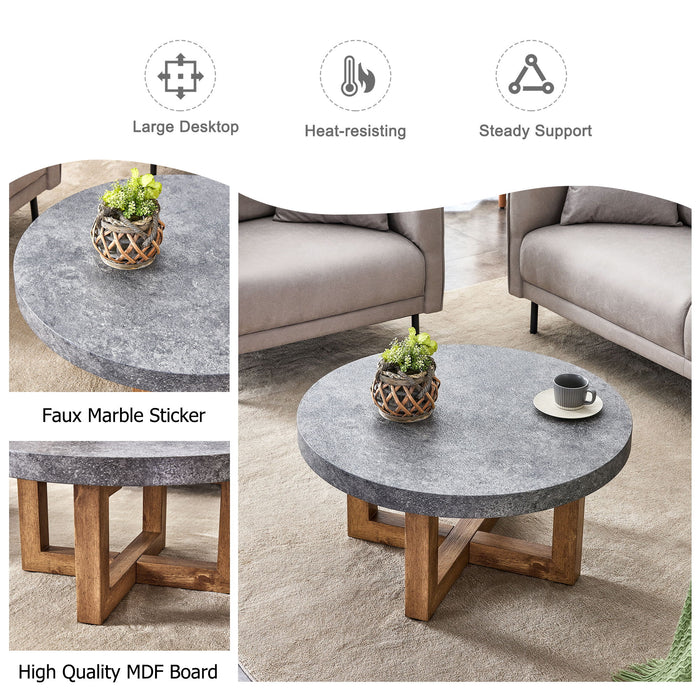 Modern Retro Texture Round Coffee Table With Crossed Legs - Gray
