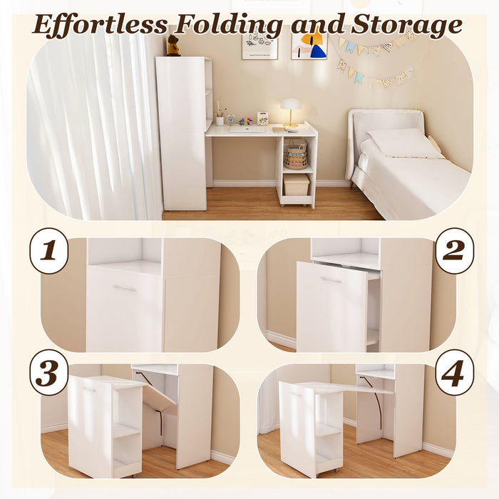 Stretchable Office Desk With Storage Shelves And Mobile Wheels