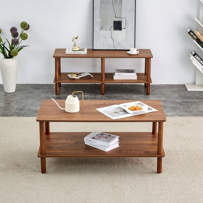Modern 2 Tier Coffee Table With Open Storage Shelf For Living Room