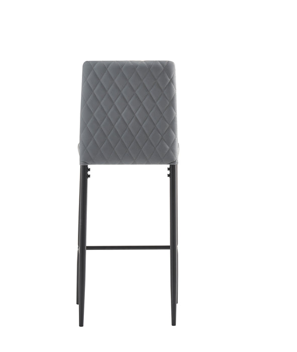 Light Gray Modern Simple Bar Chair, Fireproof Leather Spraying Metal Pipe, Diamond Grid Pattern, Restaurant, Family, (Set of 2) Set
