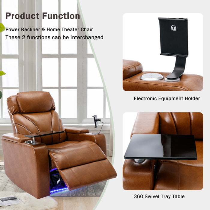 Power Motion Recliner Electric Power Recliner With USB Charging Port, Hidden Arm Storage, Convenient Cup Holder And Bluetooth Speaker