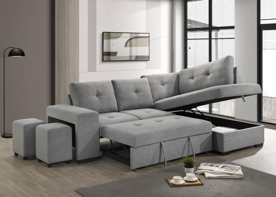 Roanne - Fabric Upholstered Sleeper Sectional Sofa - Gray