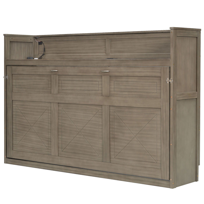 Murphy Bed With Desk, LED Light And USB Charging Station