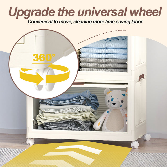 Portable Wardrobe Closet Storage Organizer With Magnetic Doors And Hanging Rod - Cream White