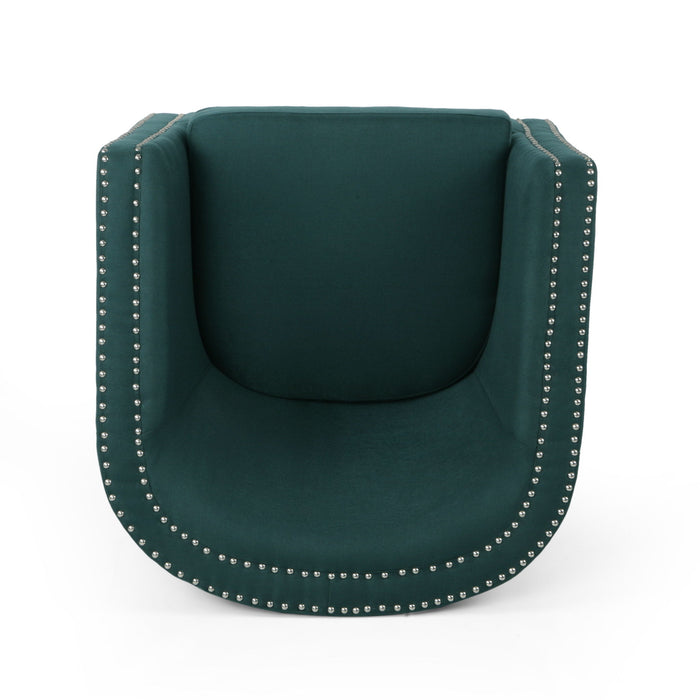 Modern Upholstered Swivel Club Chair With Nailhead Trim