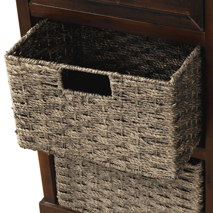 Trexm Rustic Storage Cabinet With Two Drawers And Four Classic Rattan Basket For Dining Room/Living Room - Espresso