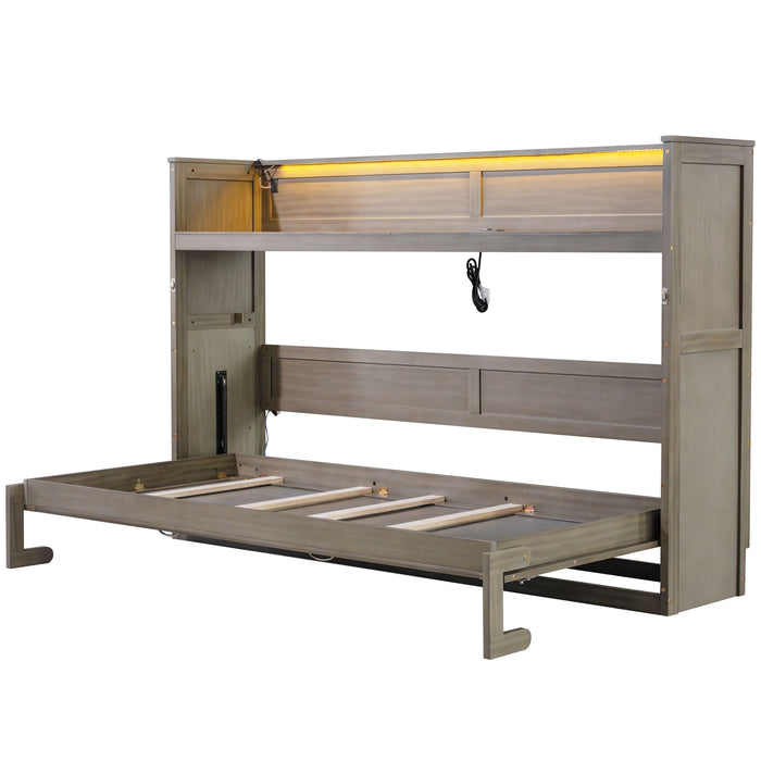 Murphy Bed With Desk, LED Light And USB Charging Station