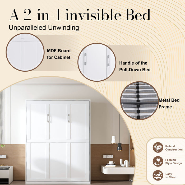 Queen Murphy Bed, Space Saving Design - White