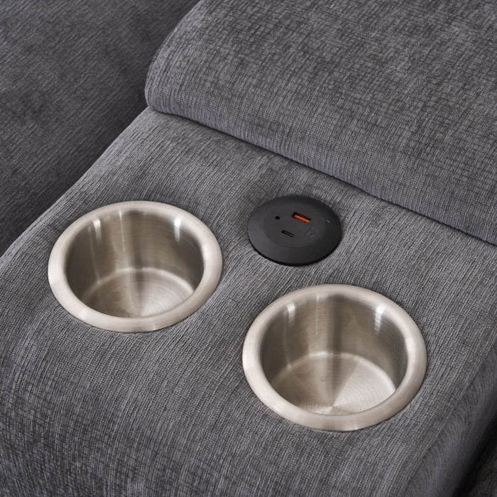 U Shaped Sofa With Console, Cupholders, USB Ports, 6 Seat, Bronzing Suede & Chenille