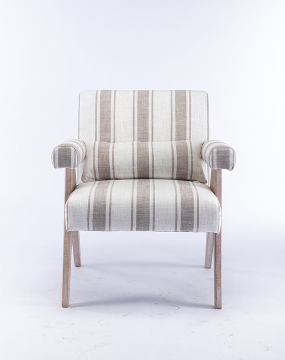 Accent Chair, Rubber Wood Legs With Black Finish Fabric Cover The Seat With A Cushion - Grey Stripe