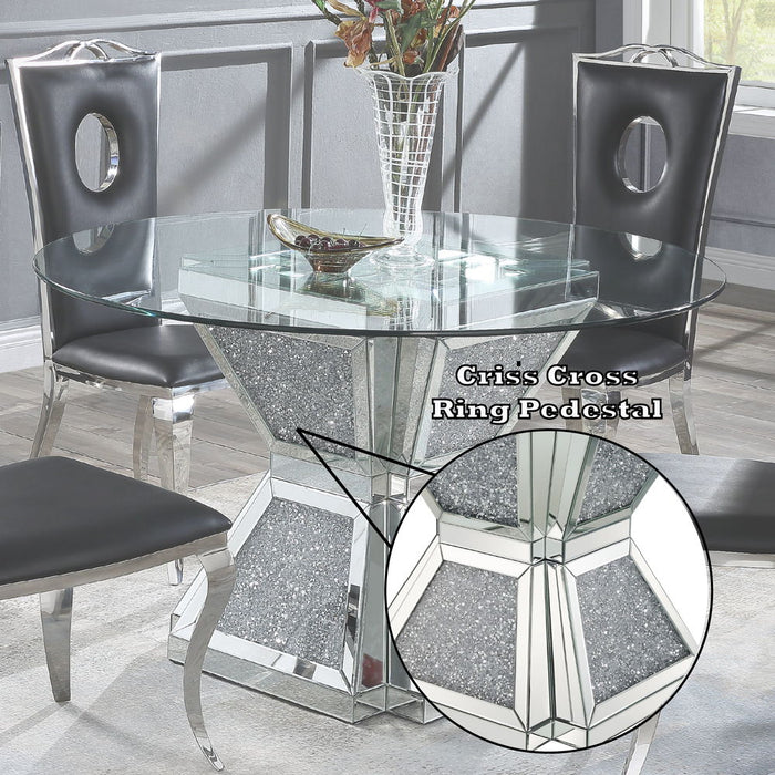 Noralie - 31" Dining Table - Clear Glass, Mirrored & Faux Diamonds