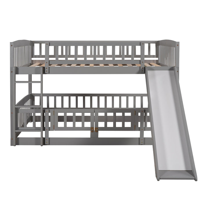 Low Bunk Bed With Slide, Fence And Ladder