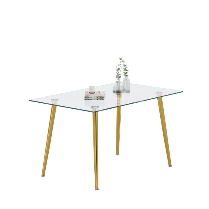 Thick Tempered Glass Top Dining Table With Gold Stainless Steel Legs