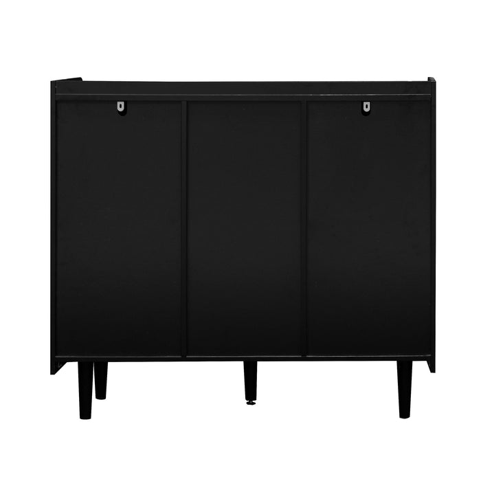 Modern Sideboard Buffet Cabinet With Red Doors And Unique Panel Styling