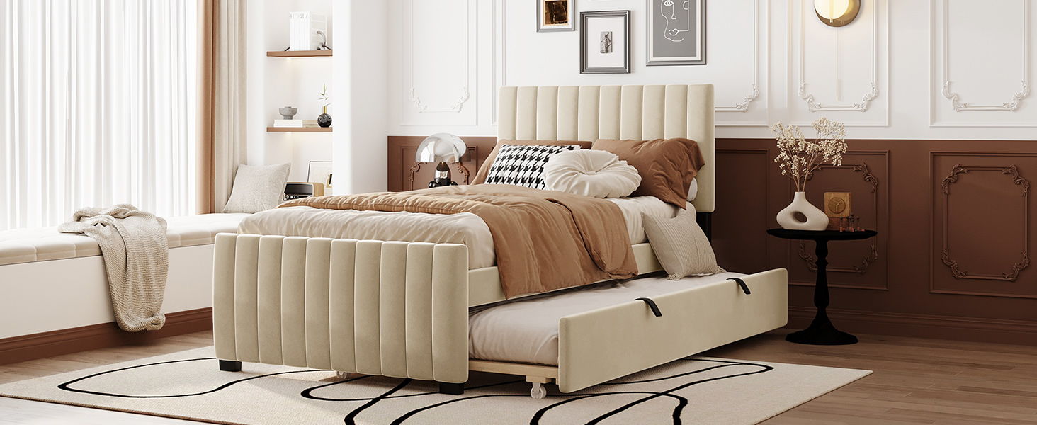 Upholstered Design Platform Bed With Trundle