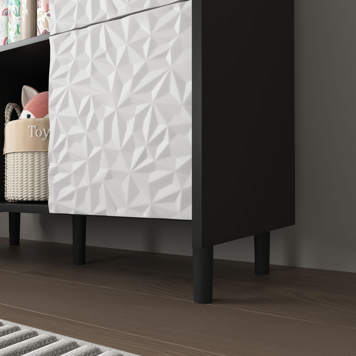 Modern Sideboard Buffet Cabinet With Red Doors And Unique Panel Styling