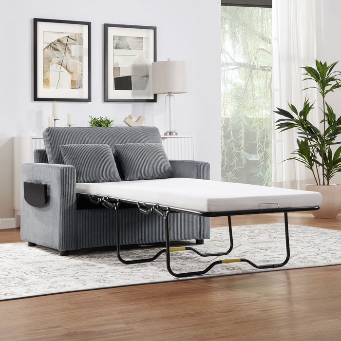 Sleeper Sofa With Foldable Mattress, USB Ports, Side Table & Storage Pocket