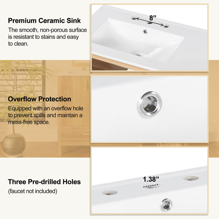 Bathroom Vanity, 2 Soft Close Doors, 4 Soft Close Drawers, Adjustable Shelf, Storage Cabinet - Acacia Wood