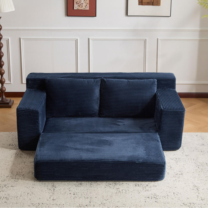 Loveseat Sofa, Comfortable Deep Seat Sofa Bed, Modern Small Corduroy Couch For Living Room Bedroom,Reversible Cushion With Pillows,No Assembly Required, Dark Blue