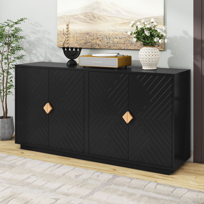 Trexm Modern Functional Large Storage Space Sideboard With Wooden Triangular Handles And Adjustable Shelves For Living Room And Dining Room (Black)