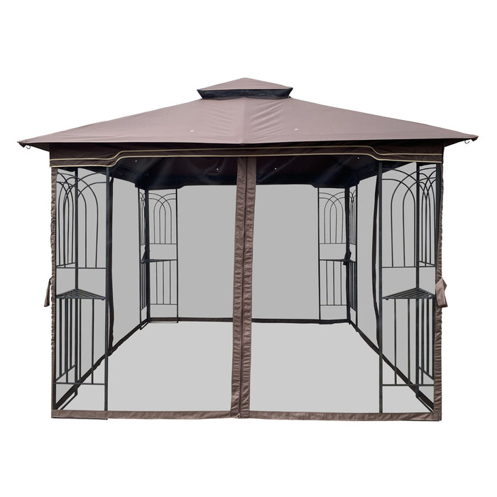 Patio Gazebo Tent With Ventilated Double Roof And Mosquito Net