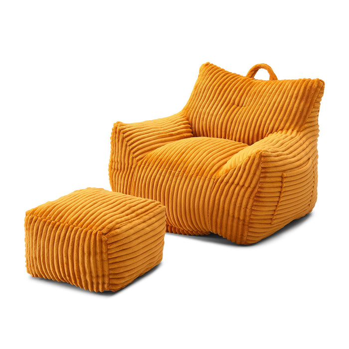 Giant Plush Bean Bag Chair With Armrests And Footstool