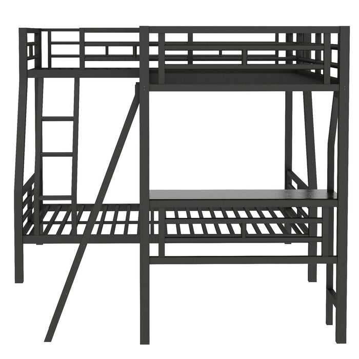 Twin Over Full Bunk Bed With Loft And Desk, L-Shaped Design For 3 Sleepers - Black