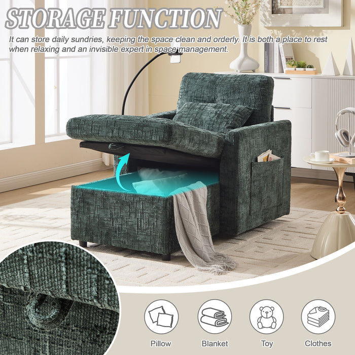 Multifunctional Chenille Recliner Sofa With Storage And Phone Bracket