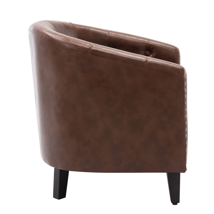 Pu Leather Tufted Barrel Chairtub Chair For Living Room Bedroom Club Chairs - Dark Brown