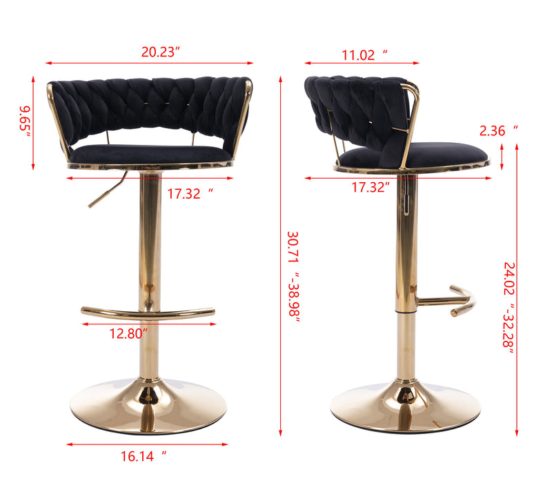 (Set of 2) Bar Stools, With Chrome Footrest And Base Swivel Height Adjustable Mechanical Lifting Velvet And Golden Leg Simple Bar Stool - Black