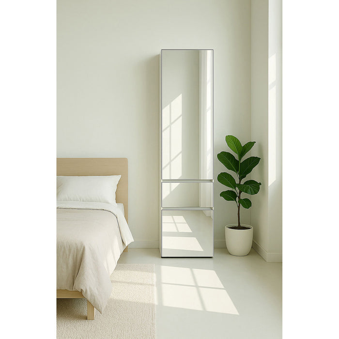 Elise - Slim Modular Wood Closet Cabinet With Mirror In Durable Melamine Construction - White