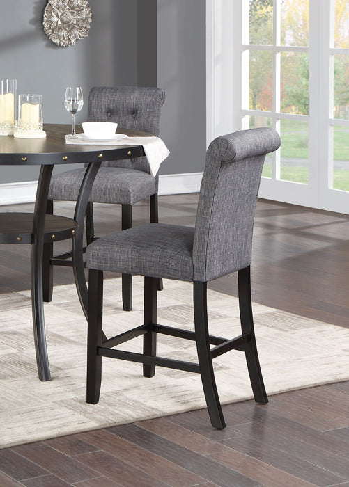 Charcoal Fabric (Set of 2) Counter Height Dining Chairs Contemporary Plush Cushion High Chairs Nailheads Trim Tufted Back Chair Kitchen Dining Room