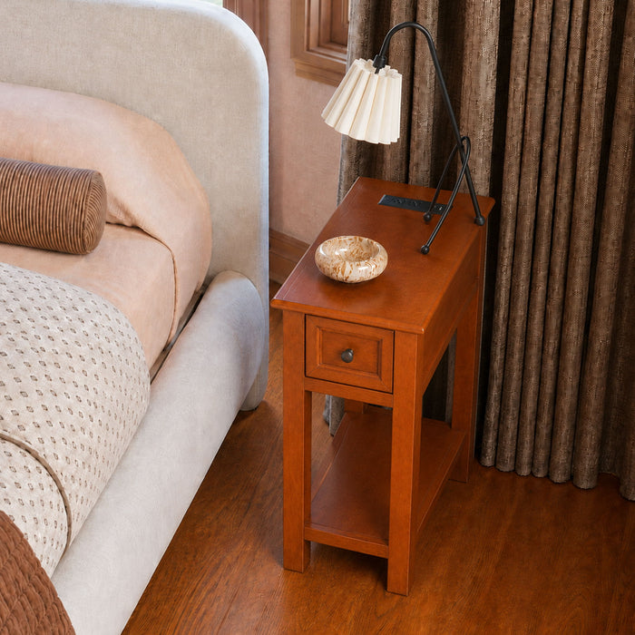 End Table With Drawer And Shelf For Living Room - Walnut
