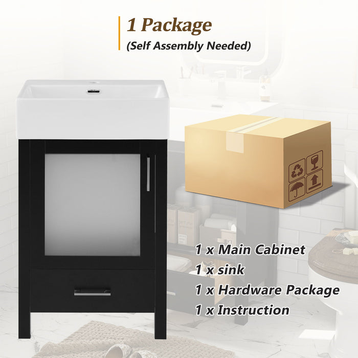 Bathroom Vanity With Ceramic Sink And Ample Storage, Ideal For Small Bathrooms