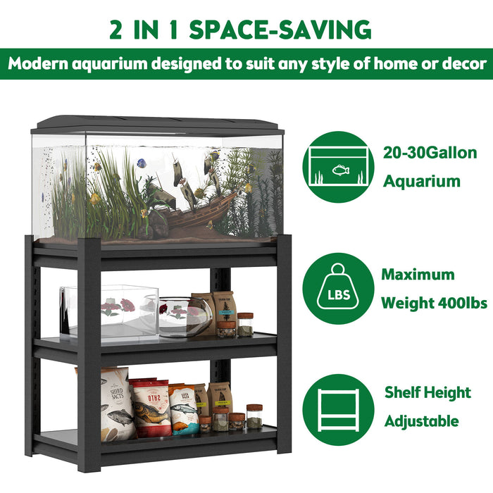 Stylish Metal Aquarium Stand For 20 - 30 Gallon Tanks, 3 Tier Adjustable Shelf