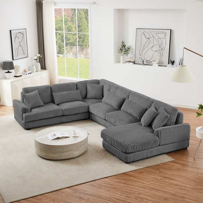 Oversized Sectional Sofa U - Shaped Sofa Couch Modern Sofa Upholstered In Soft Corduroy With A Chaise Lounge For Living Room