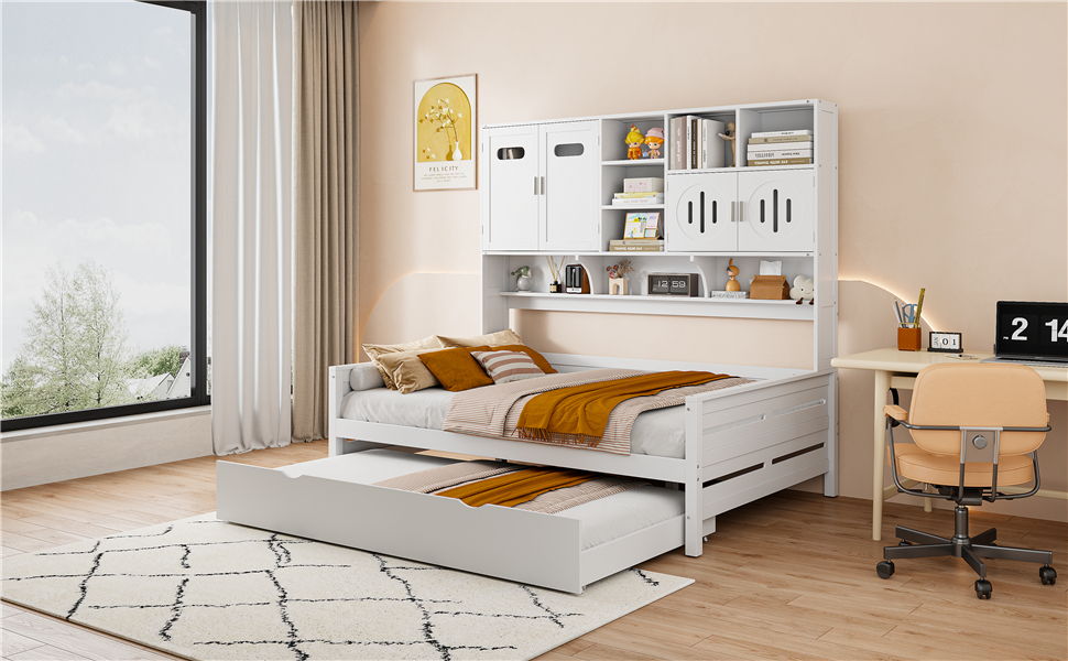 Daybed With All-In-One Cabinet And Shelf