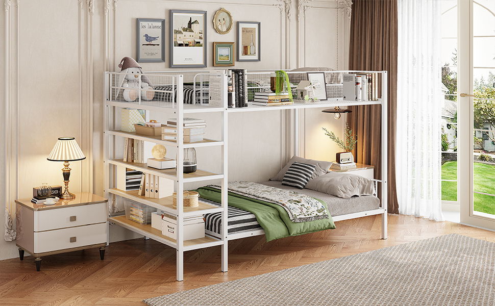 Bunk Bed With 5 Tier Shelves