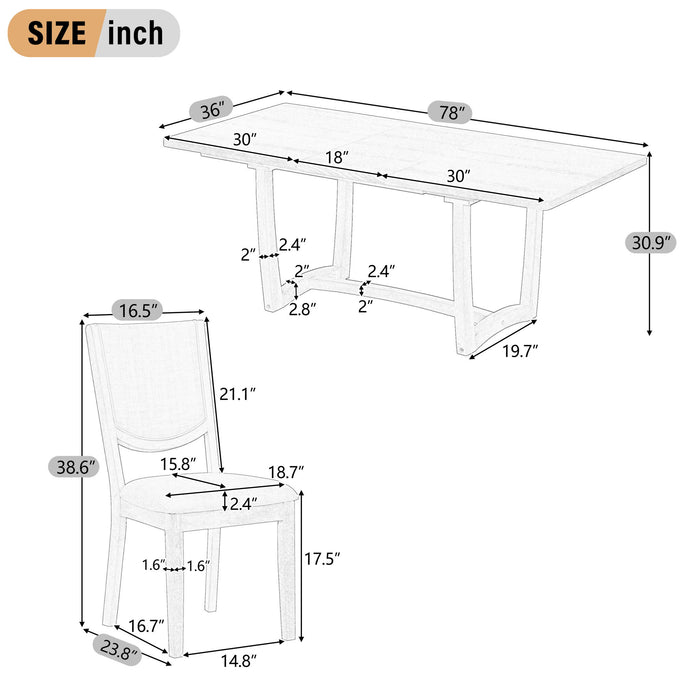 Rectangular Extendable Dining Table Set With 6 Upholstered Chairs