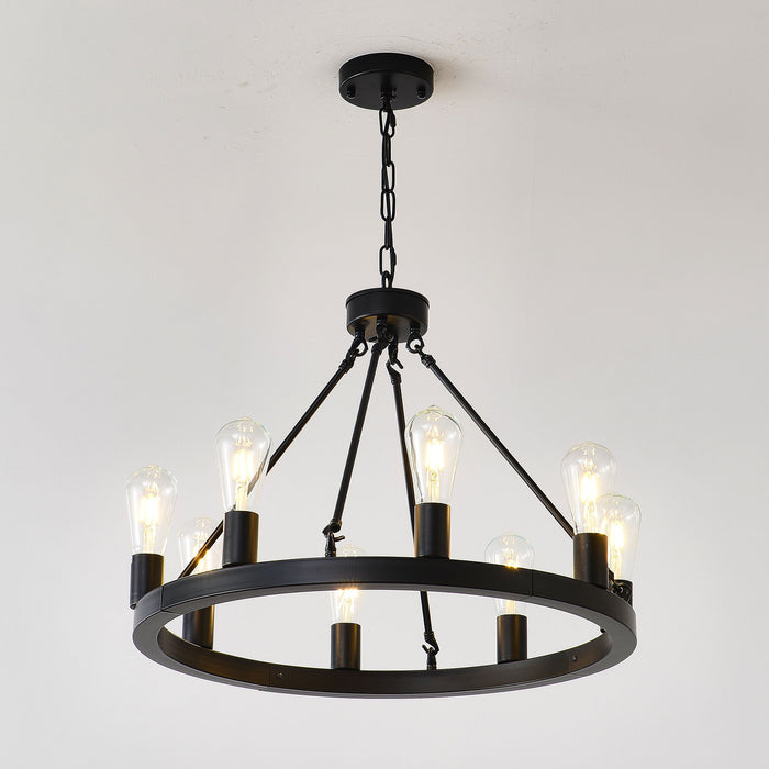6 Light (No Bulbs) Wagon Wheel Chandelier Farmhouse Modern Small Round Chandelier For Living Room Kitchen Island Foyer Hallway Entryway Bedroom Dining Room Light Fixture Ceiling Hanging - Matte Black