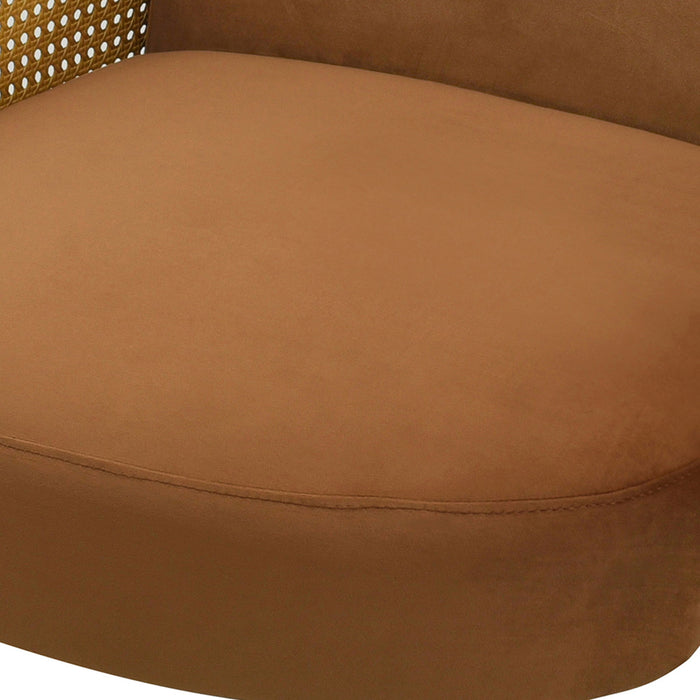 Accent Chair With Rattan Armrests And Wooden Legs Velvet For Living Room