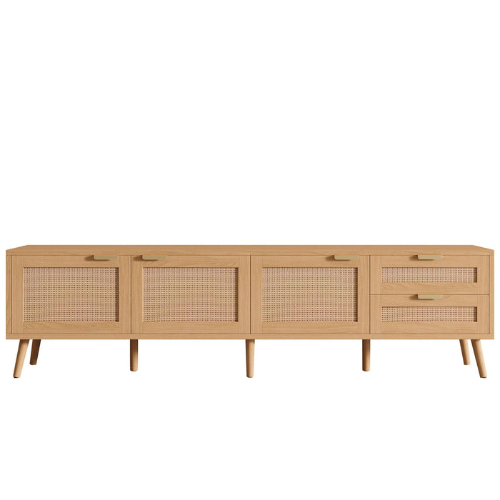 TV Stand, Media Console, 2 Drawers & Cable Management - Natural Wood