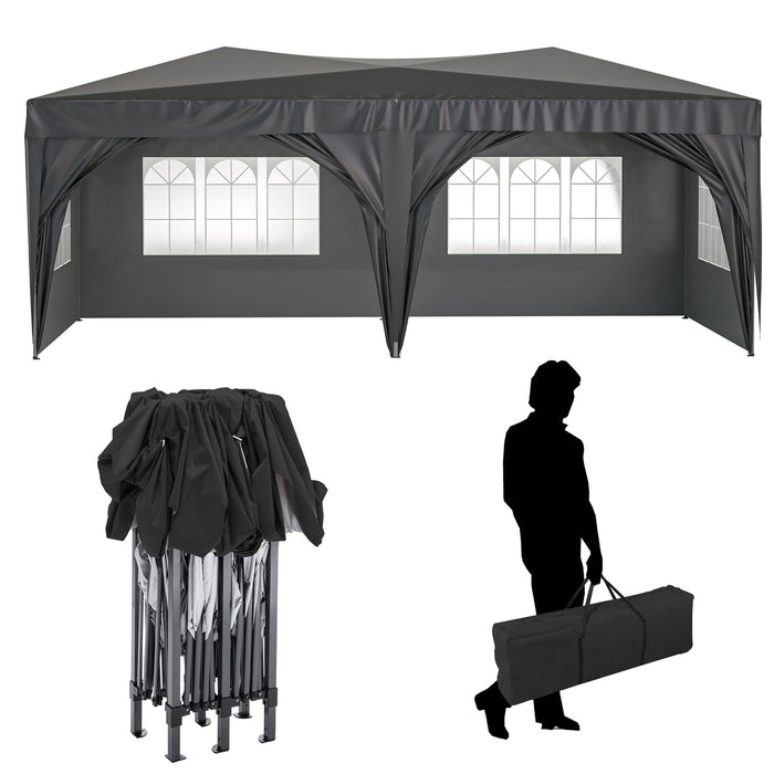 Ez Pop Up Canopy Outdoor Portable Party Folding Tent With 6 Removable Sidewalls / Carry Bag / 6 Pieces Weight Bag Beige Black