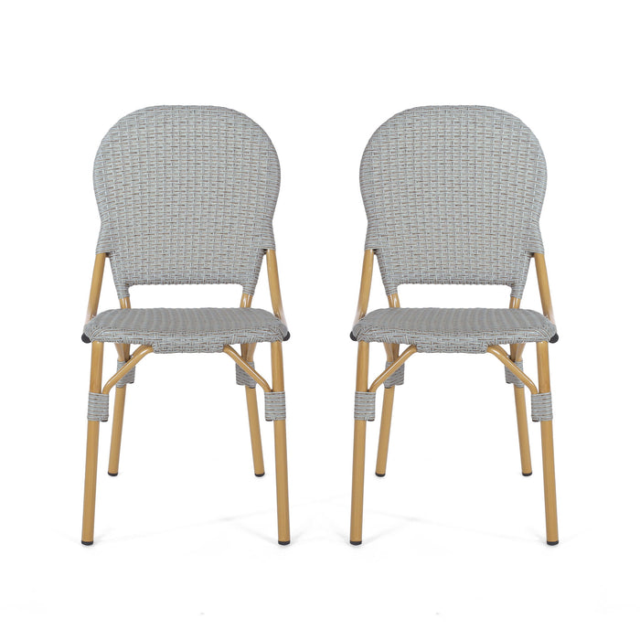 Outdoor Rattan And Aluminum Armless French Bistro Chairs (Set of 2) - Dark Gray