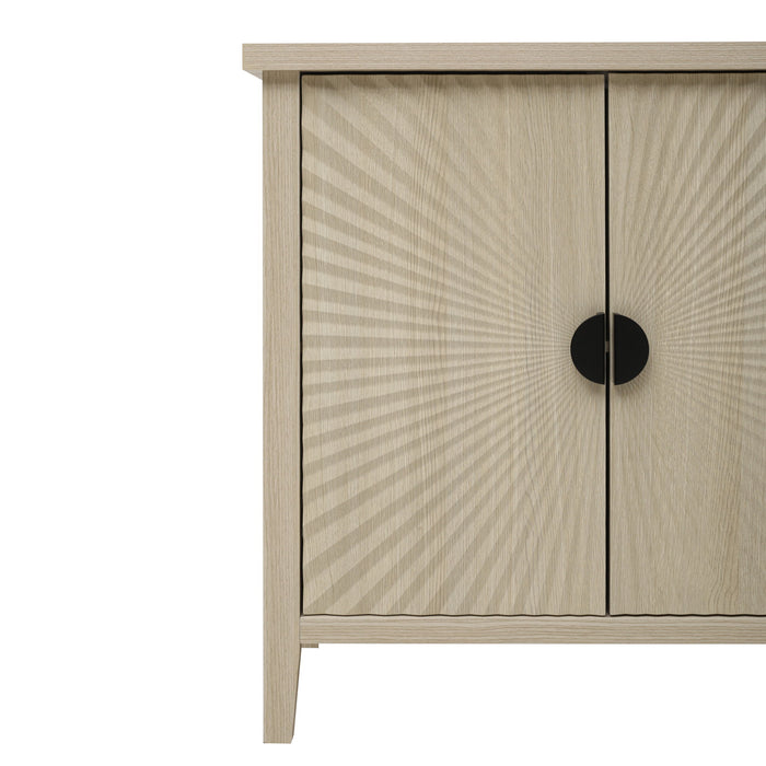 4 Door Sideboard, Carved Sideboard Buffet Cabinet With Storage, Modern Coffee Bar Cabinet With Adjustable Shelf For Living Room, Dining Room, Kitchen - Natural