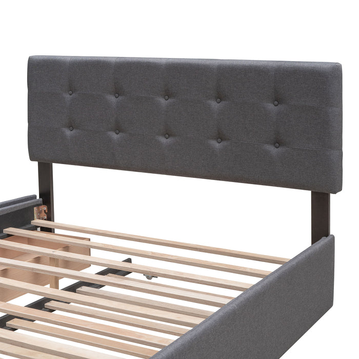 Upholstered Platform Bed With Classic Headboard And Drawers, No Box Spring Needed