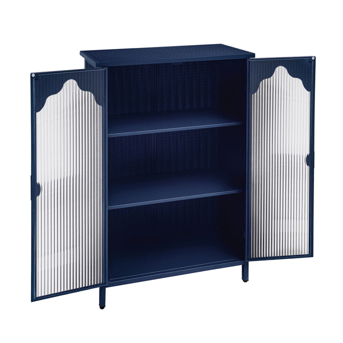 2 Doors Metal Storage Cabinet Display Cabinet With Glass Doors Metal Kitchen Sideboard Buffet Cabinet Glass Storage Cabinet For Dining Room Living Room Bedroom - Dark Blue