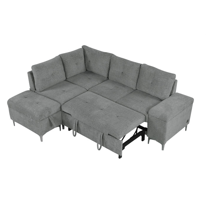 Versatile L Shaped Sofa Bed With Storage, Cup Holders, USB Ports Chenille