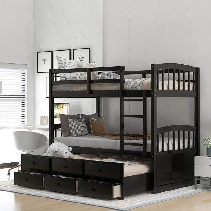 Bunk Bed With Trundle And Drawers, Arched Headboard And Footboard
